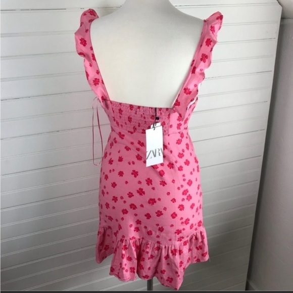 New Zara Linen Blend Print Floral Print Dress - Picture 14 of 14